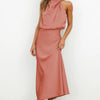Carlina | Halterneck Lang Satin Kleid