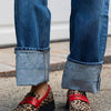 LEOPARDEN-MOKASSINS MIT ROTEM DETAIL