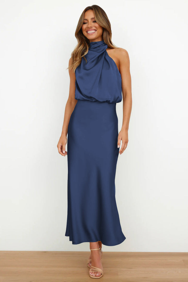 Carlina | Halterneck Lang Satin Kleid