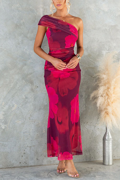 Marianne - Maxikleid mit einseitigem Schulterdesign und floralem Druck