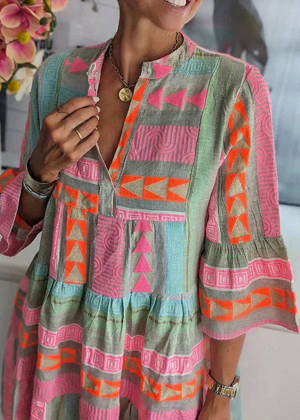 Ava - Schickes V-Ausschnitt Hanf Sommerkleid