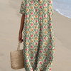 Damen Vintage Blumenmuster Lässiges Fließendes Kleid