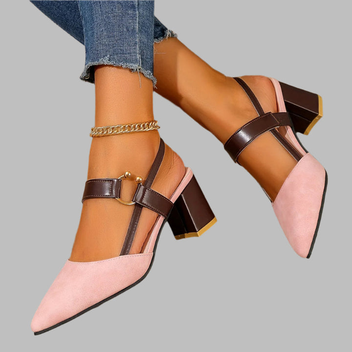 Camila – Zweifarbige Schnallen-Slingbacks